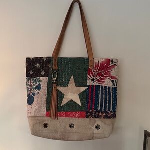 Colorful Patchwork Tote with Star Accent